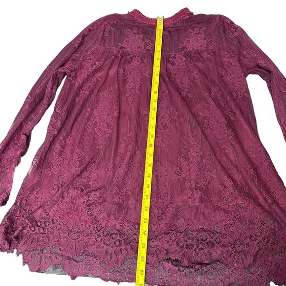 Andree By Unit Purple Mock Neck Lace Long Sleeve Blouse‎ Women's Medium - Picture 7 of 7